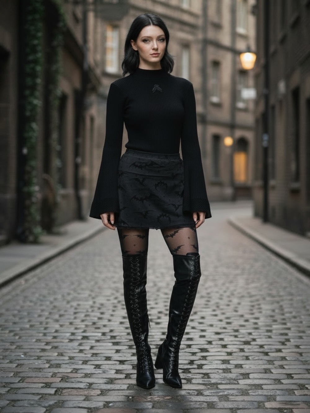 Dolls Kill Widow bat print mini skirt size S